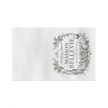 Maison Bellevie Microfiber Tea Towel — Vintage Floral Wine Kitchen Towel