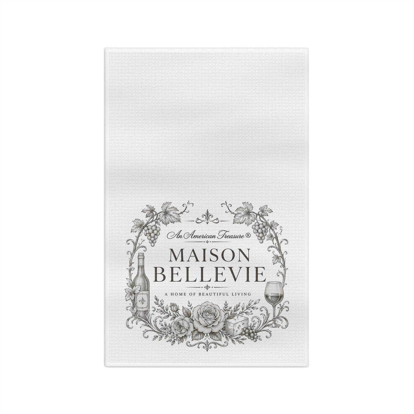 Maison Bellevie Microfiber Tea Towel — Vintage Floral Wine Kitchen Towel