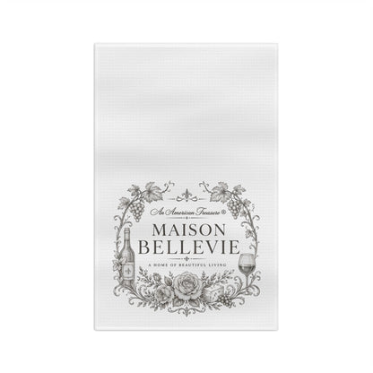 Maison Bellevie Microfiber Tea Towel — Vintage Floral Wine Kitchen Towel