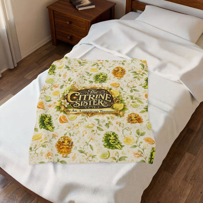 The Citrine Sisters Velveteen Plush Blanket — The Citrine Sisters Floral Citrus Logo Throw Limited Edition Series One Design One