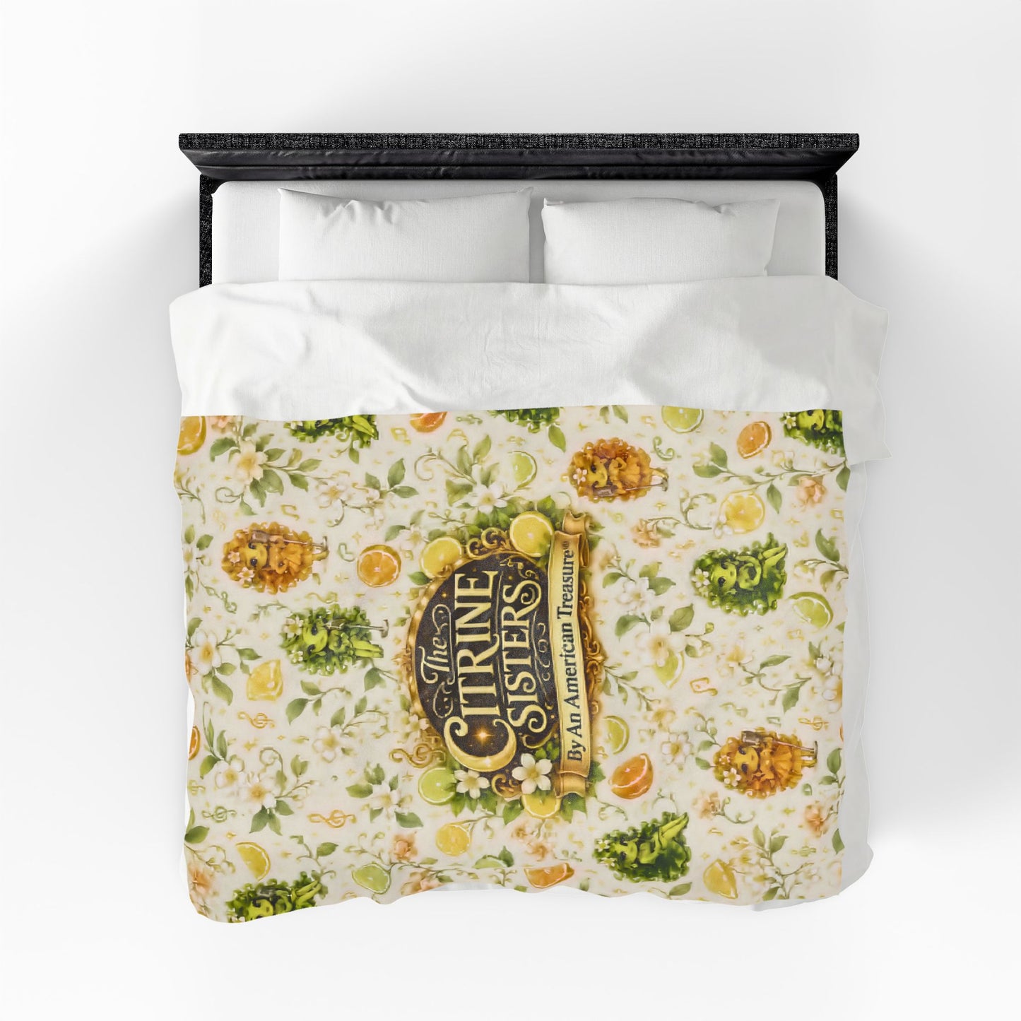 The Citrine Sisters Velveteen Plush Blanket — The Citrine Sisters Floral Citrus Logo Throw Limited Edition Series One Design One