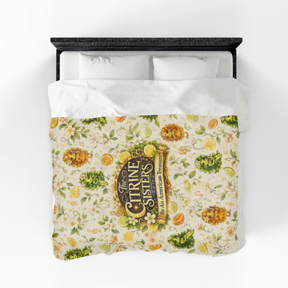 The Citrine Sisters Velveteen Plush Blanket — The Citrine Sisters Floral Citrus Logo Throw Limited Edition Series One Design One