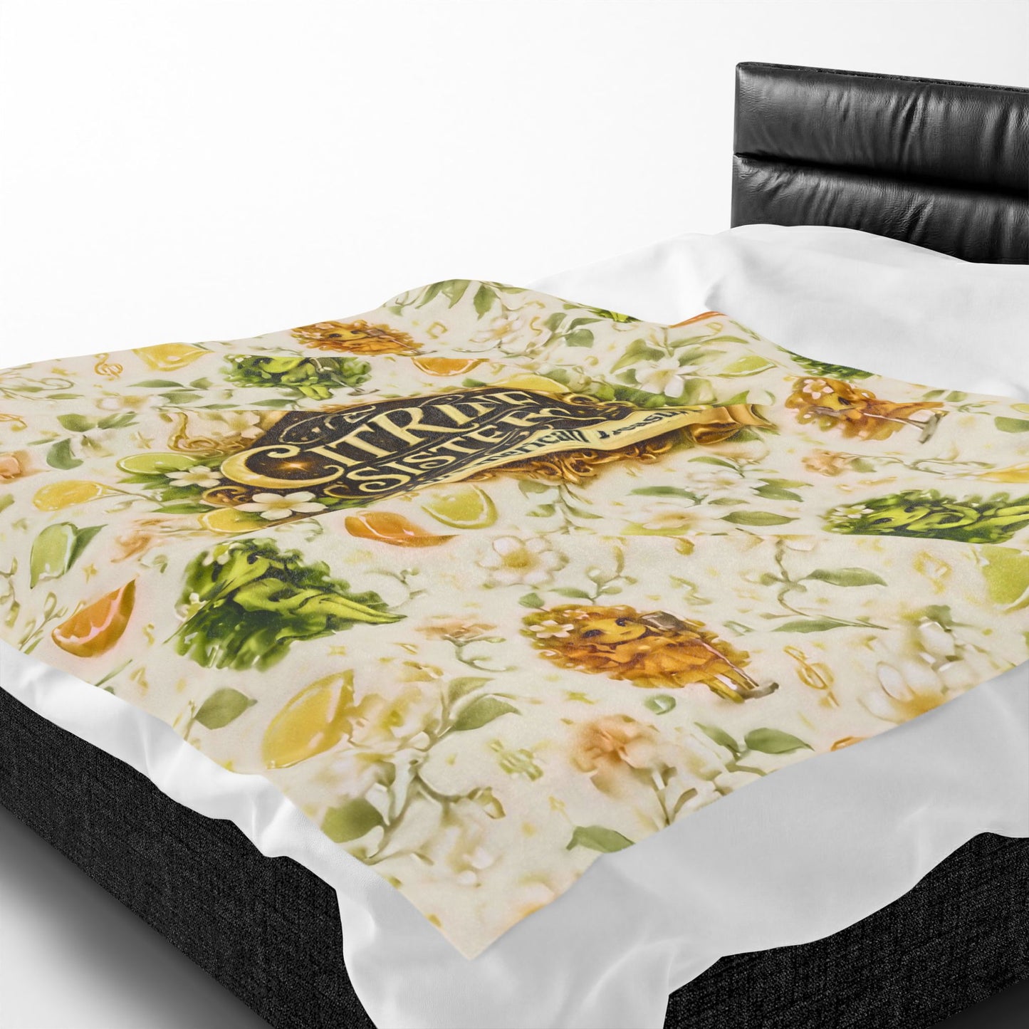 The Citrine Sisters Velveteen Plush Blanket — The Citrine Sisters Floral Citrus Logo Throw Limited Edition Series One Design One