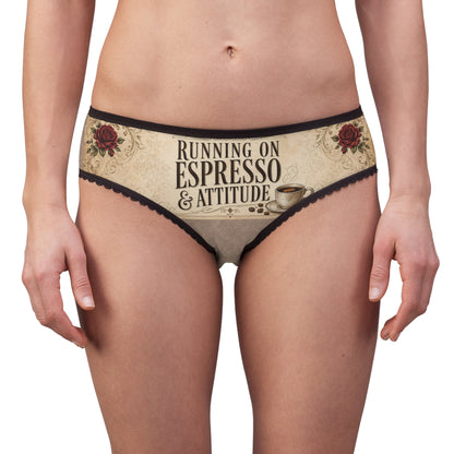 Espresso Yourself Couture Collection : Running on Espresso & Attitude Women's Briefs - Vintage Coffee Print - Collection One - Style One