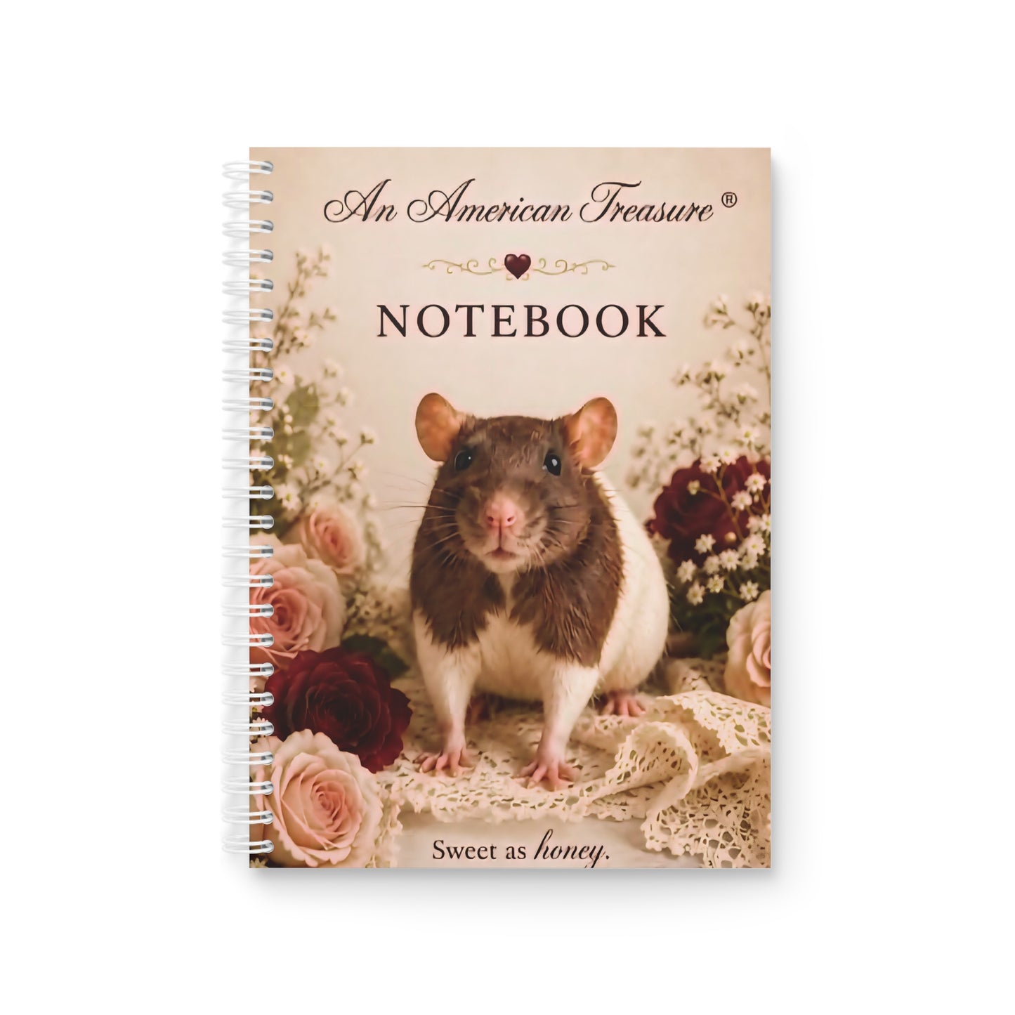 RattaCutie Couture Limited Edition Spiral Notebook — Vintage Floral Notebook “An American Treasure” (Sweet as Honey)