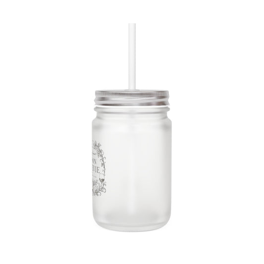 Maison Bellevie Mason Jar Tumbler with Lid & Straw — Vintage 'Maison Bellevie' Floral Glass Mug