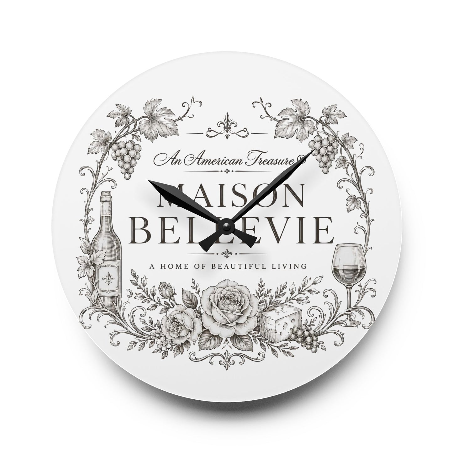 Acrylic Wall Clock — Maison Bellevie Vintage Floral Wine Kitchen Clock