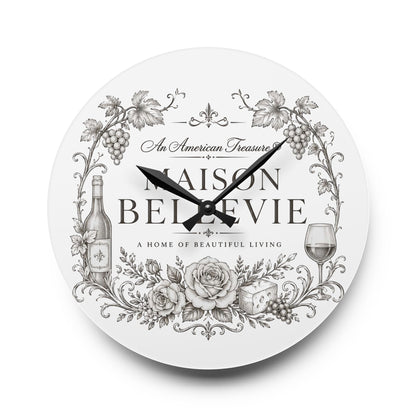 Acrylic Wall Clock — Maison Bellevie Vintage Floral Wine Kitchen Clock