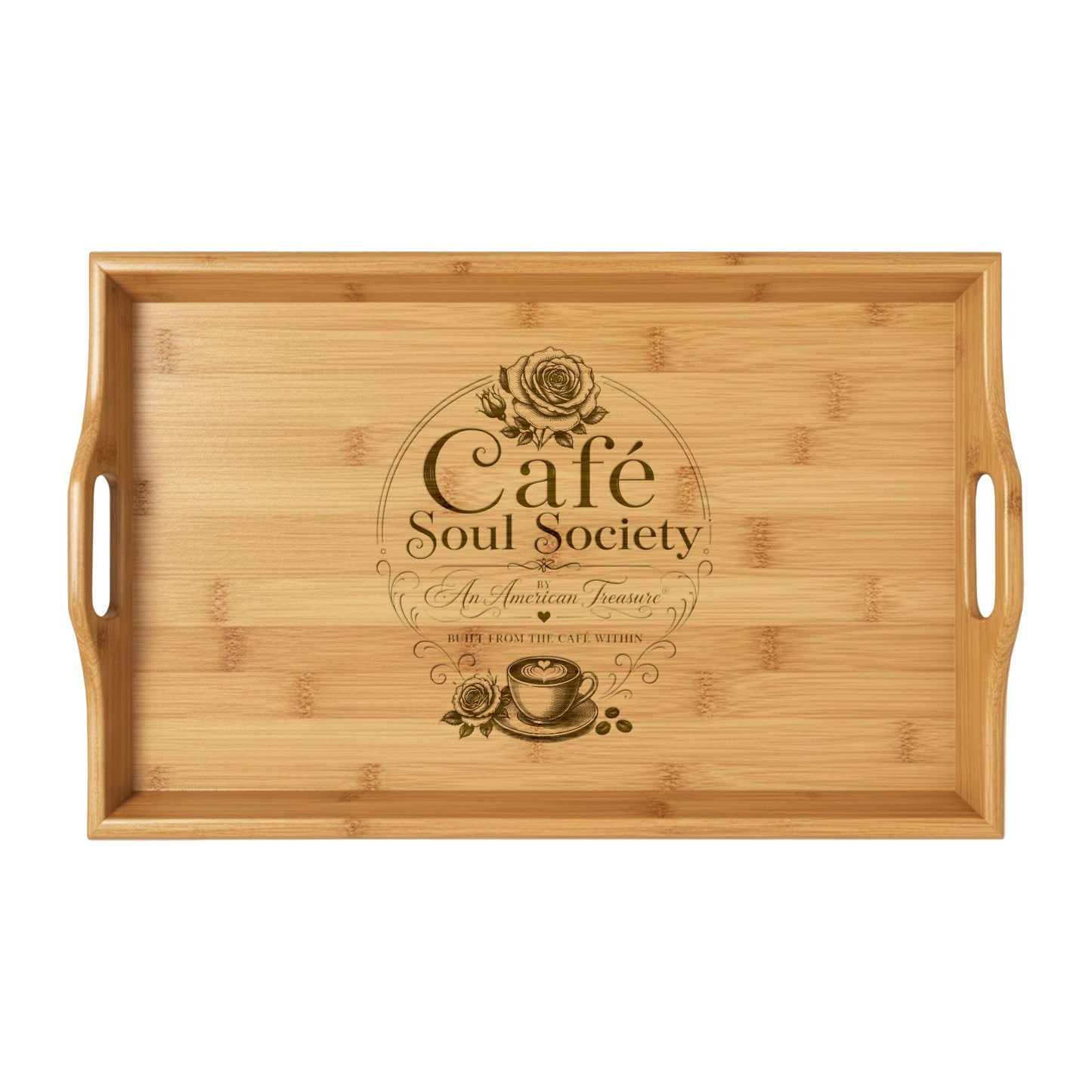 Cafe Soul Society Bamboo Serving Tray — Café Soul Society Engraved Breakfast & Coffee Tray