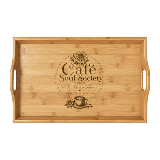 Cafe Soul Society Bamboo Serving Tray — Café Soul Society Engraved Breakfast & Coffee Tray