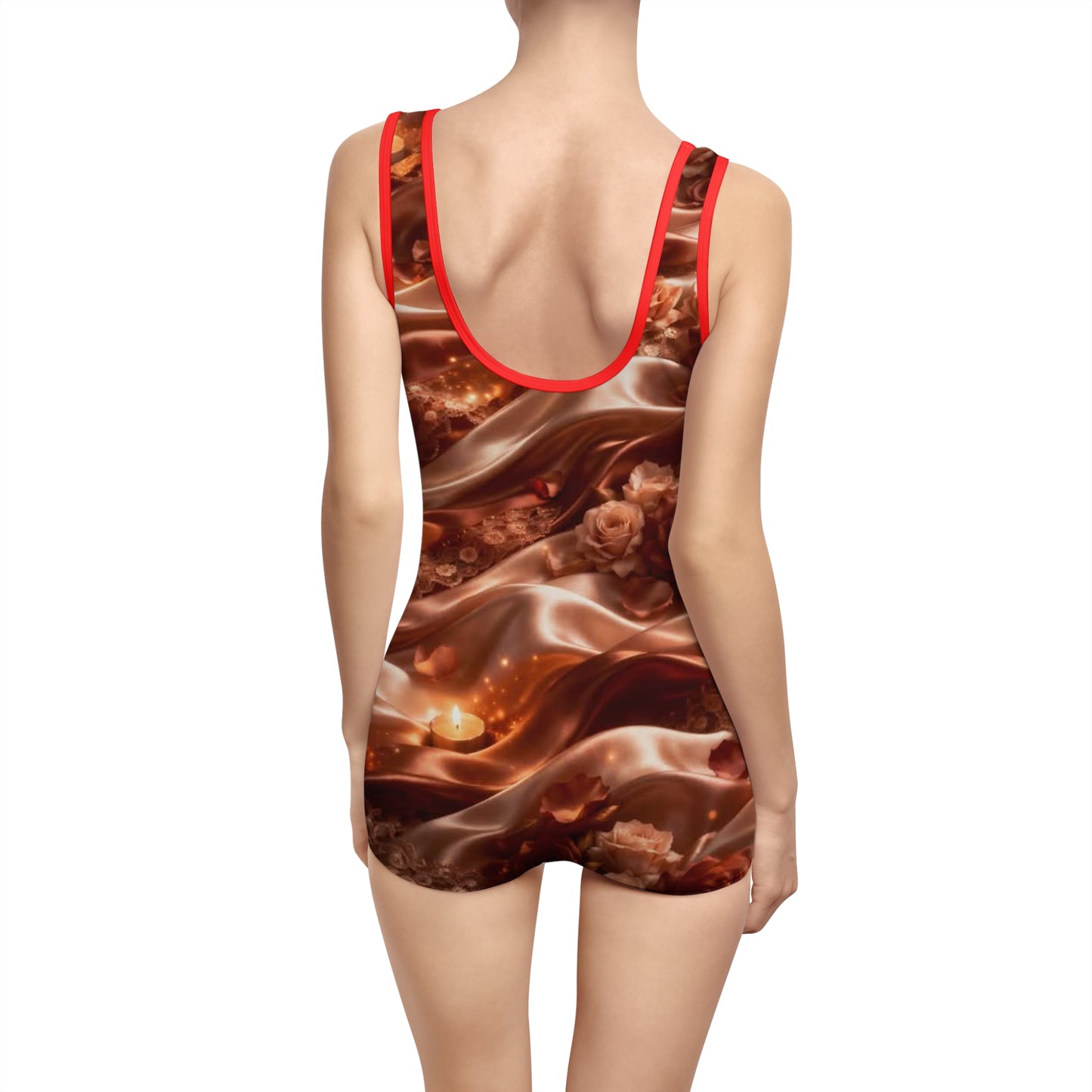 Ginger Flame Vintage Bronze Swimsuit — Retro All-Over-Print One-Piece