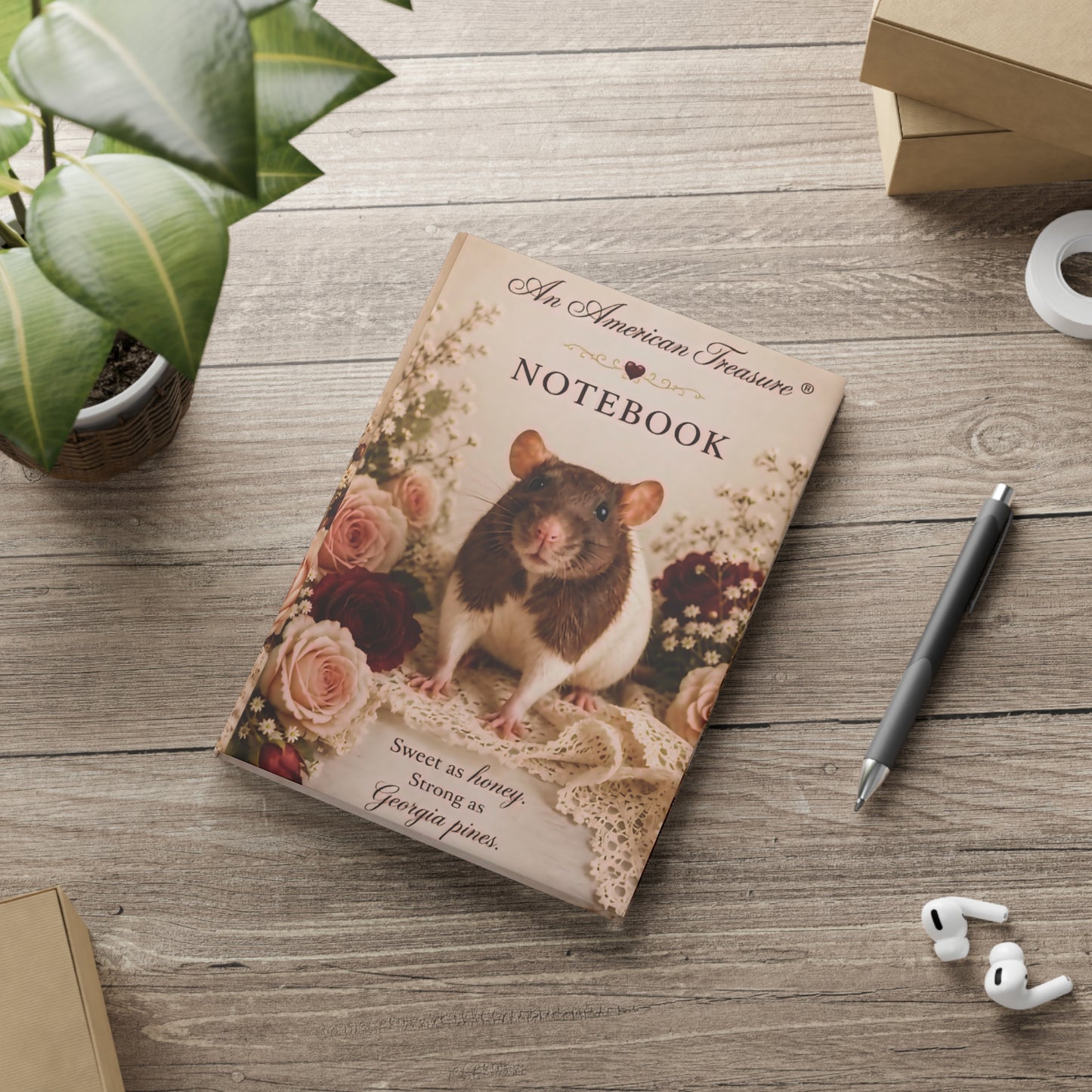 RattaCutie Couture Limited Edition Vintage Floral Rat Hardcover Notebook — "An American Treasure" Puff-Cover Journal
