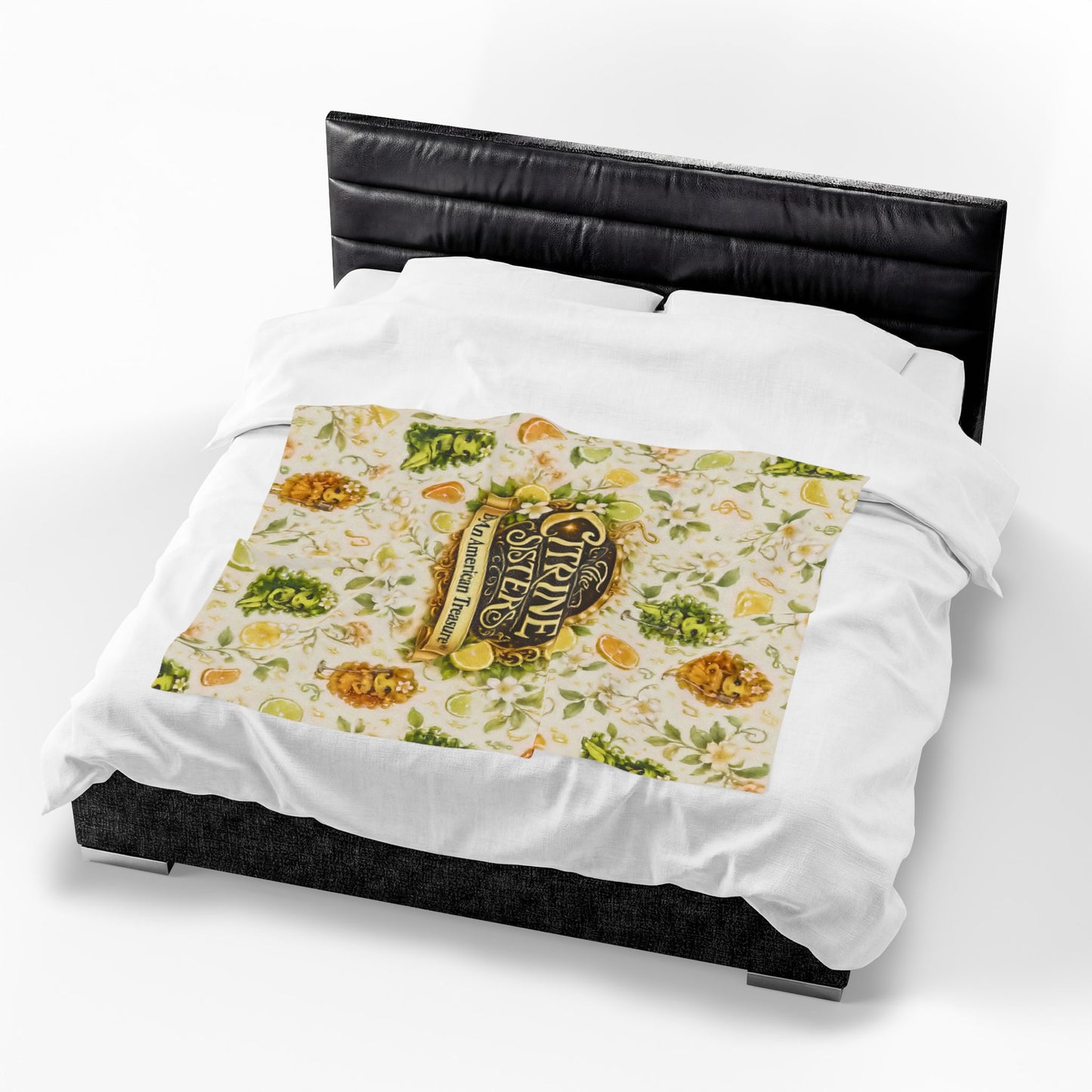 The Citrine Sisters Velveteen Plush Blanket — The Citrine Sisters Floral Citrus Logo Throw Limited Edition Series One Design One