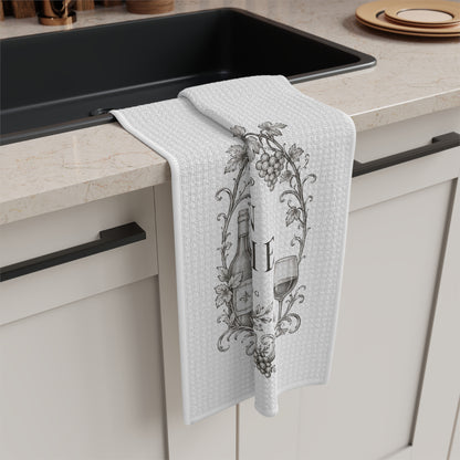 Maison Bellevie Microfiber Tea Towel — Vintage Floral Wine Kitchen Towel