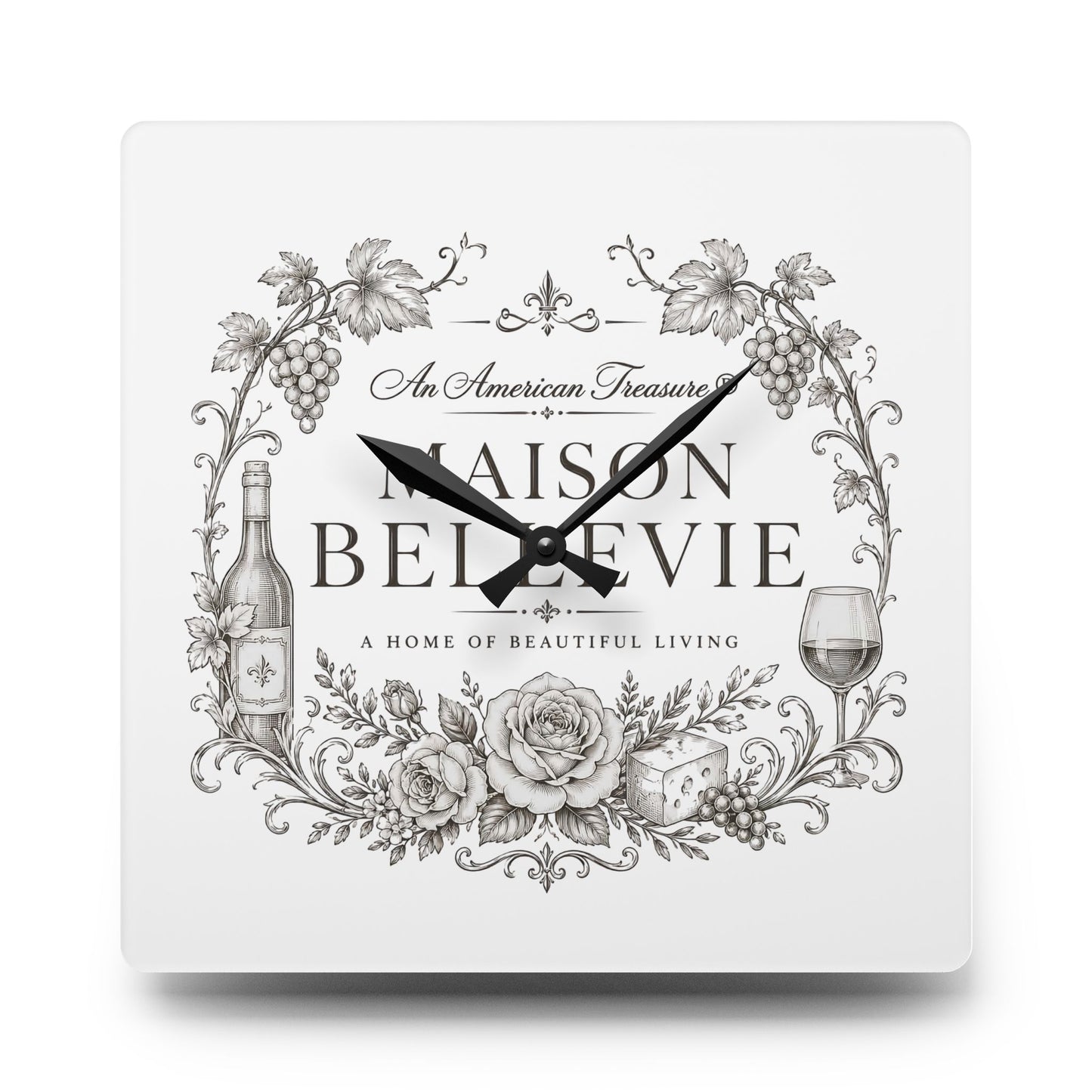 Acrylic Wall Clock — Maison Bellevie Vintage Floral Wine Kitchen Clock