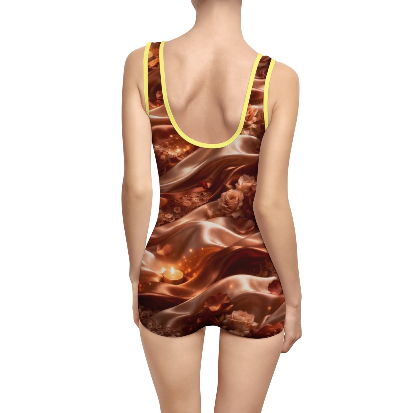 Ginger Flame Vintage Bronze Swimsuit — Retro All-Over-Print One-Piece
