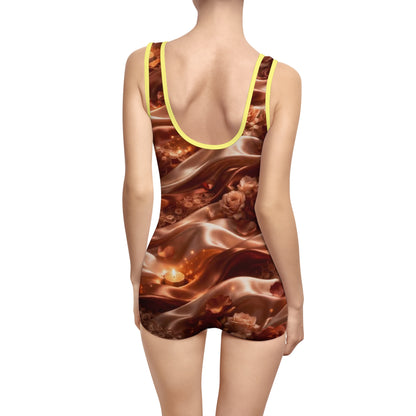 Ginger Flame Vintage Bronze Swimsuit — Retro All-Over-Print One-Piece