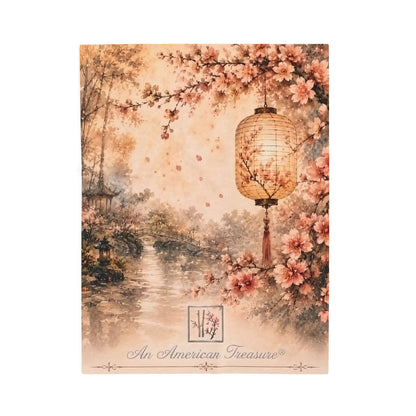 Bamboo & Blossom Velveteen Blanket - Cherry Blossom Lantern Scenic Throw (An American Treasure)