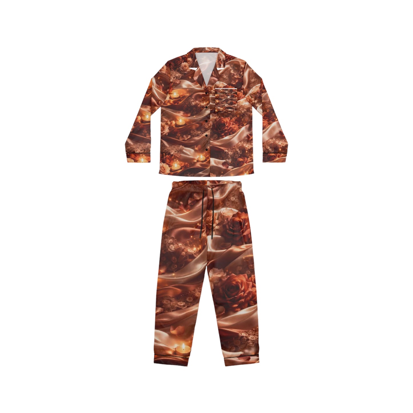 The Ginger Flame Satin Pajama Set — Cozy Brown Marble Luxe Sleepwear