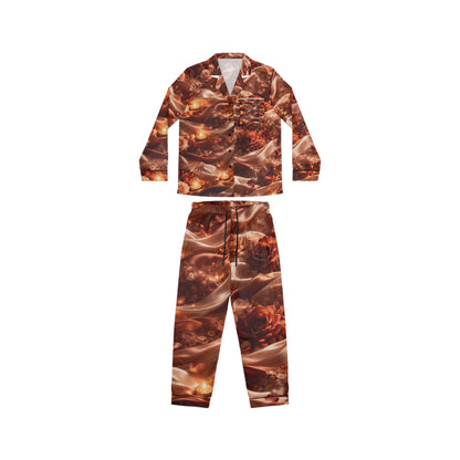 The Ginger Flame Satin Pajama Set — Cozy Brown Marble Luxe Sleepwear