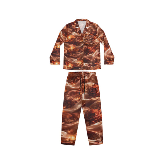 The Ginger Flame Satin Pajama Set — Cozy Brown Marble Luxe Sleepwear