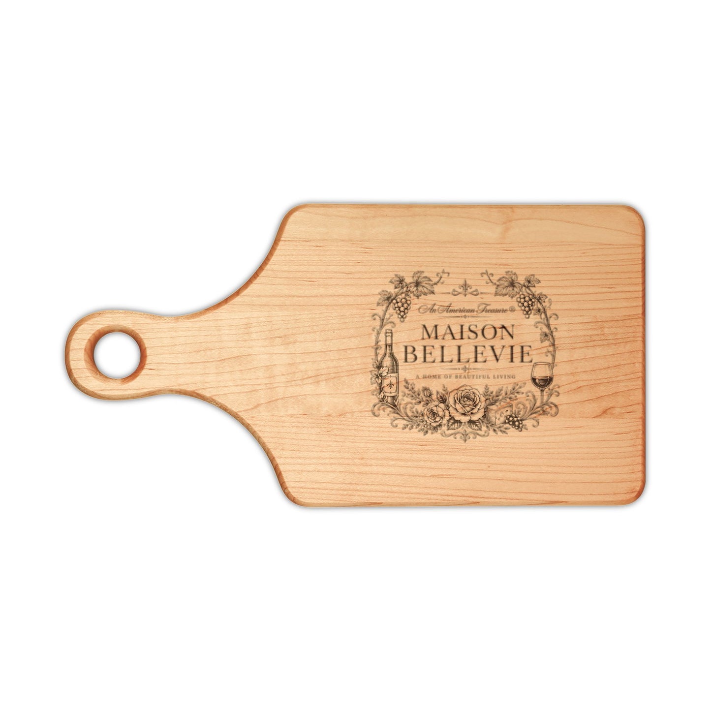 Maison Bellevie Engraved Wooden Cutting Board — Vintage Floral Design