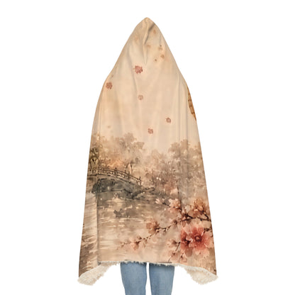 Bamboo & Blossom Cherry Blossom Lantern Hooded Blanket – Cozy Snuggle Throw for Spring, Floral Asian-Inspired Nighttime Scenery