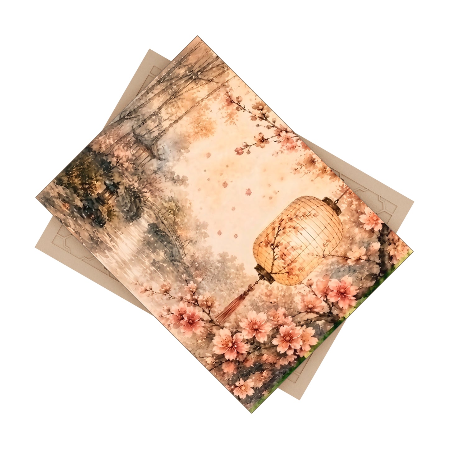 Bamboo & Blossom Collection Ceramic Photo Tile — Vintage Cherry Blossom Lantern Art Tile