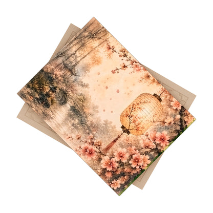 Bamboo & Blossom Collection Ceramic Photo Tile — Vintage Cherry Blossom Lantern Art Tile