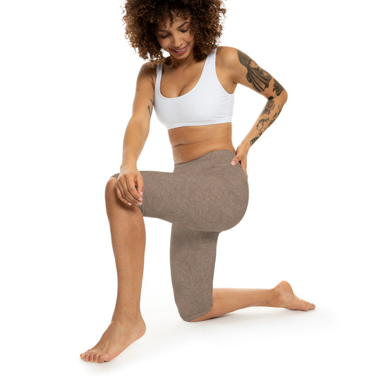 Espresso Yourself Couture Collection : Taupe Paisley Capri Leggings — Women's Printed Comfort Crop Leggings - Collection One - Style One