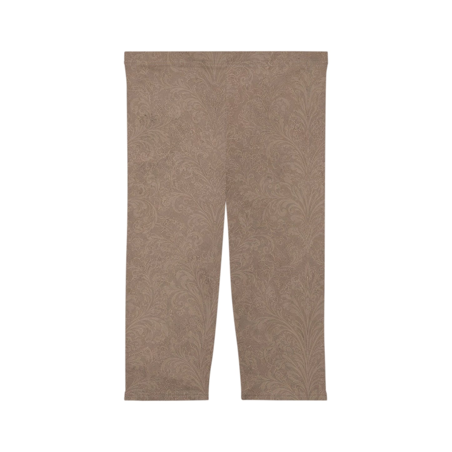 Espresso Yourself Couture Collection : Taupe Paisley Capri Leggings — Women's Printed Comfort Crop Leggings - Collection One - Style One