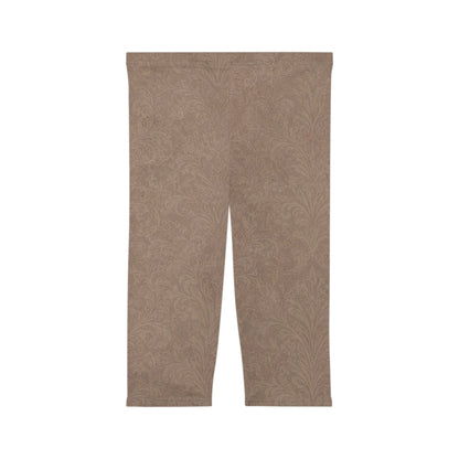 Espresso Yourself Couture Collection : Taupe Paisley Capri Leggings — Women's Printed Comfort Crop Leggings - Collection One - Style One