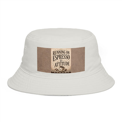 Espresso Yourself Couture Collection : Running on Espresso Attitude Bucket Hat — Coffee Lover Patch Bucket Hat - Collection One - Style One