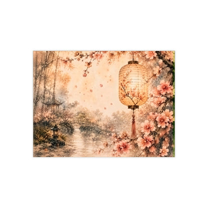 Bamboo & Blossom Collection Ceramic Photo Tile — Vintage Cherry Blossom Lantern Art Tile