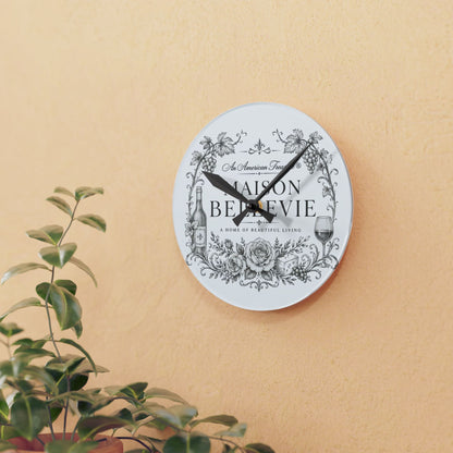 Acrylic Wall Clock — Maison Bellevie Vintage Floral Wine Kitchen Clock
