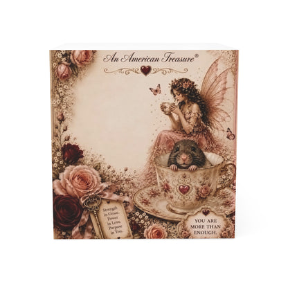 RattaCutie Couture Limited Edition Design 3 Fairy Tea Note Cube - Floral Inspirational Memo Pad ("You Are More Than Enough")