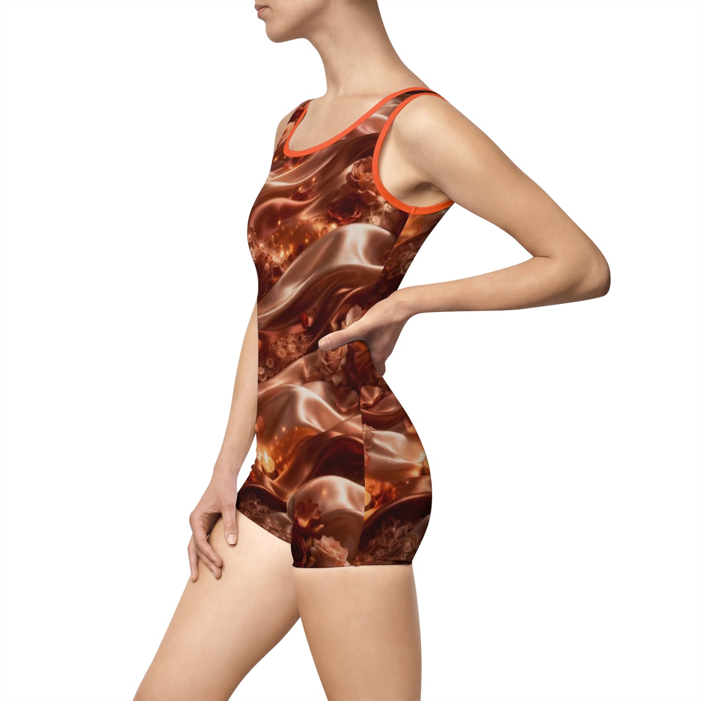 Ginger Flame Vintage Bronze Swimsuit — Retro All-Over-Print One-Piece