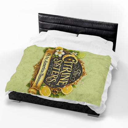 Citrine Sisters Velveteen Plush Blanket – Lemon Floral Logo Throw Limited Edition Design One Series One