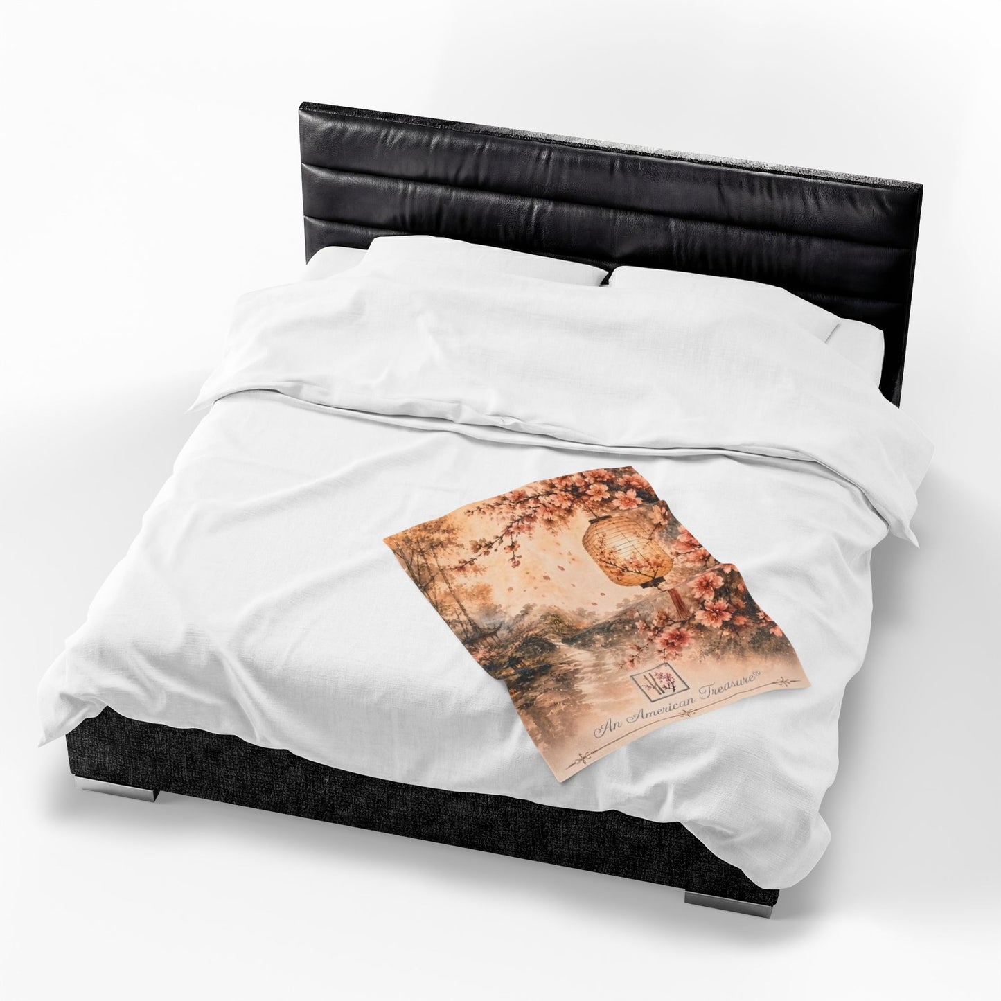 Bamboo & Blossom Velveteen Blanket - Cherry Blossom Lantern Scenic Throw (An American Treasure)