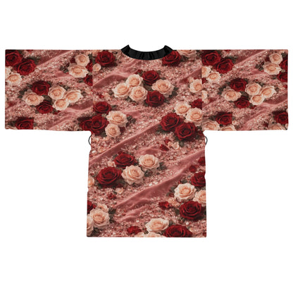 The Velvet Rose Kimono Robe — Vintage Red & Blush All-Over Print