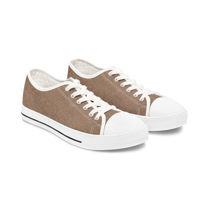 Espresso Yourself Couture Collection : Women's Low Top Sneakers — Classic Casual Canvas Trainers in Neutral Taupe - Collection One  - Style One
