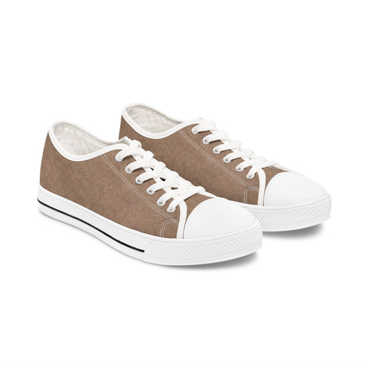 Espresso Yourself Couture Collection : Women's Low Top Sneakers — Classic Casual Canvas Trainers in Neutral Taupe - Collection One  - Style One