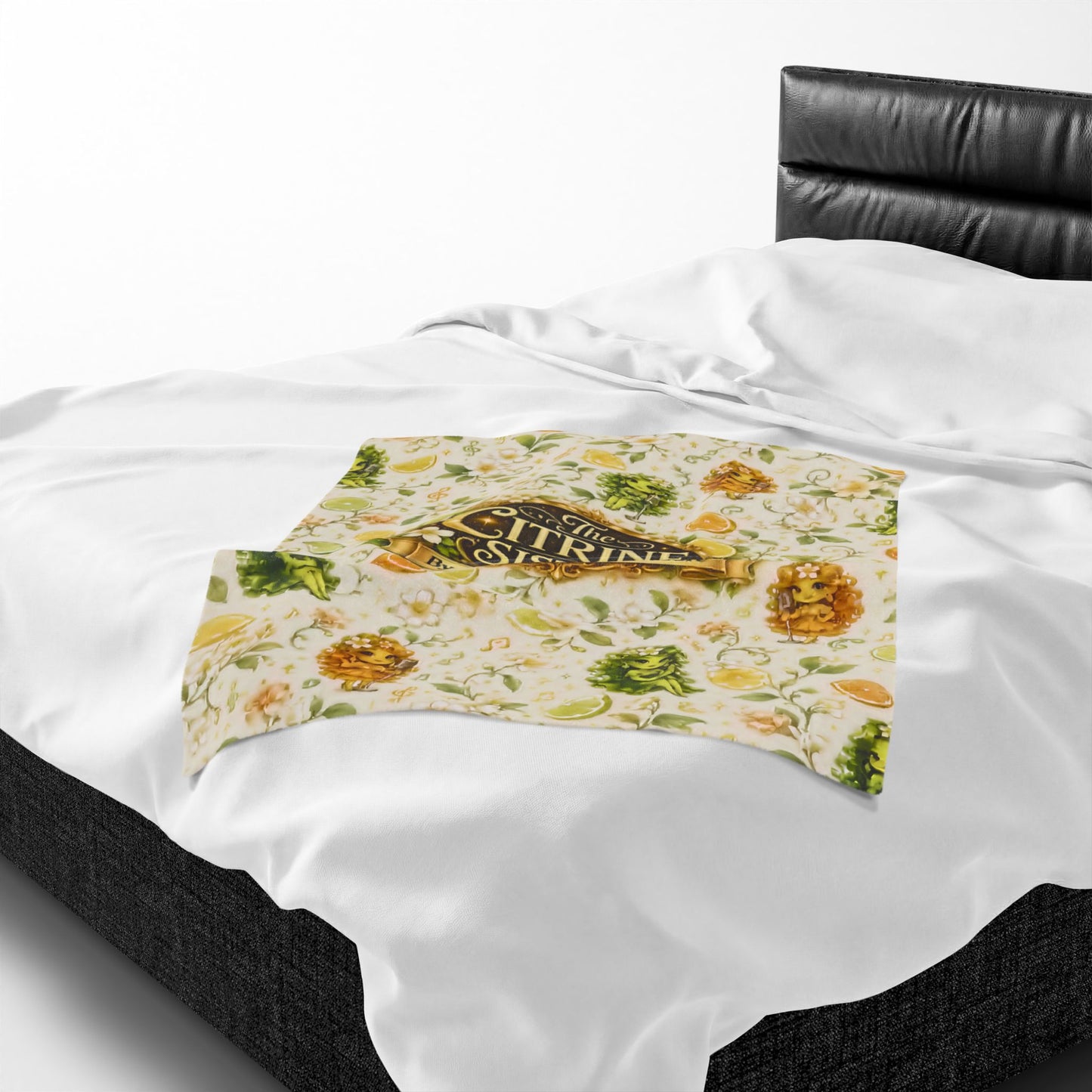 The Citrine Sisters Velveteen Plush Blanket — The Citrine Sisters Floral Citrus Logo Throw Limited Edition Series One Design One