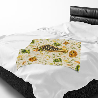 The Citrine Sisters Velveteen Plush Blanket — The Citrine Sisters Floral Citrus Logo Throw Limited Edition Series One Design One