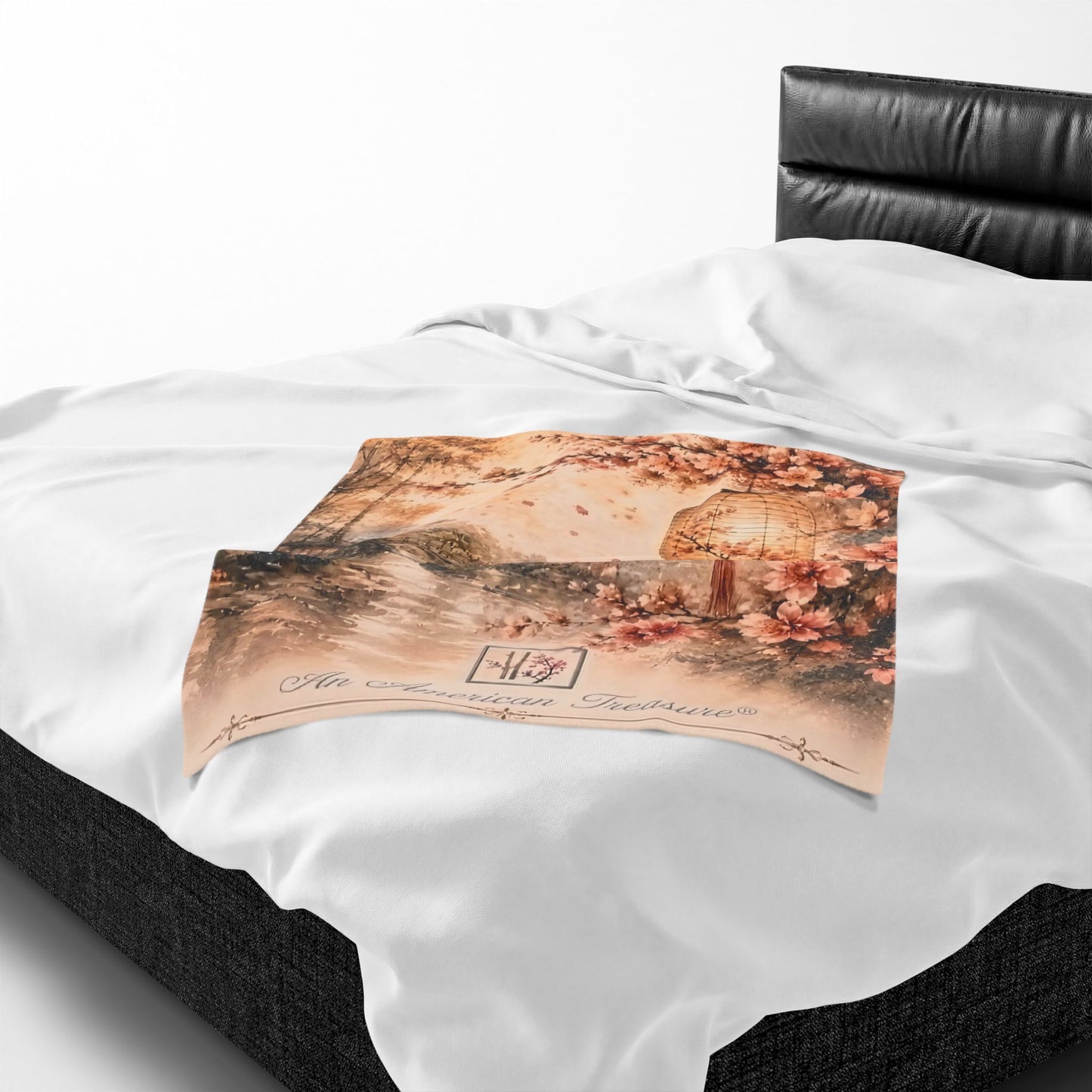 Bamboo & Blossom Velveteen Blanket - Cherry Blossom Lantern Scenic Throw (An American Treasure)