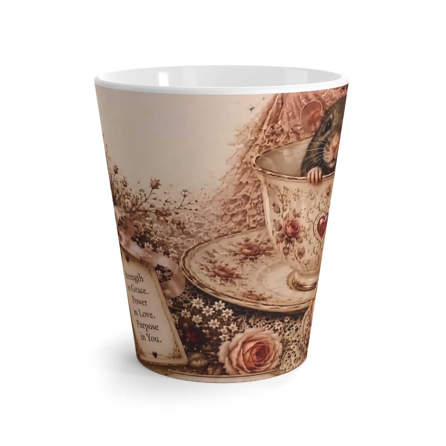 RattaCutie Couture Limited Edition Series 3 Latte Mug — Vintage Floral Key & Teacup Design