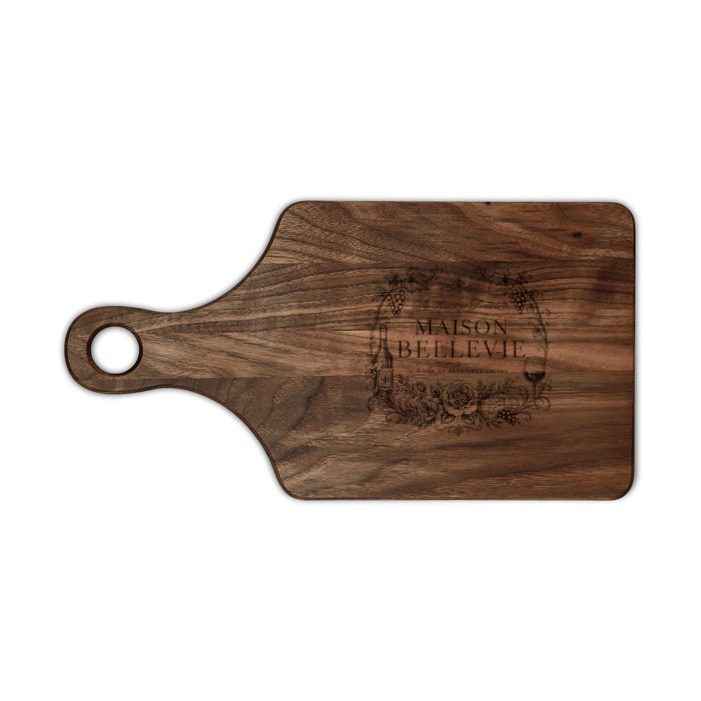 Maison Bellevie Engraved Wooden Cutting Board — Vintage Floral Design