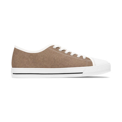 Espresso Yourself Couture Collection : Women's Low Top Sneakers — Classic Casual Canvas Trainers in Neutral Taupe - Collection One  - Style One