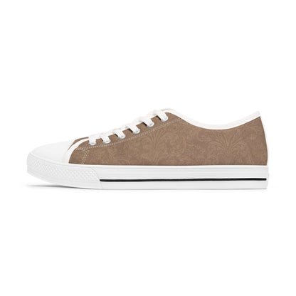 Espresso Yourself Couture Collection : Women's Low Top Sneakers — Classic Casual Canvas Trainers in Neutral Taupe - Collection One  - Style One