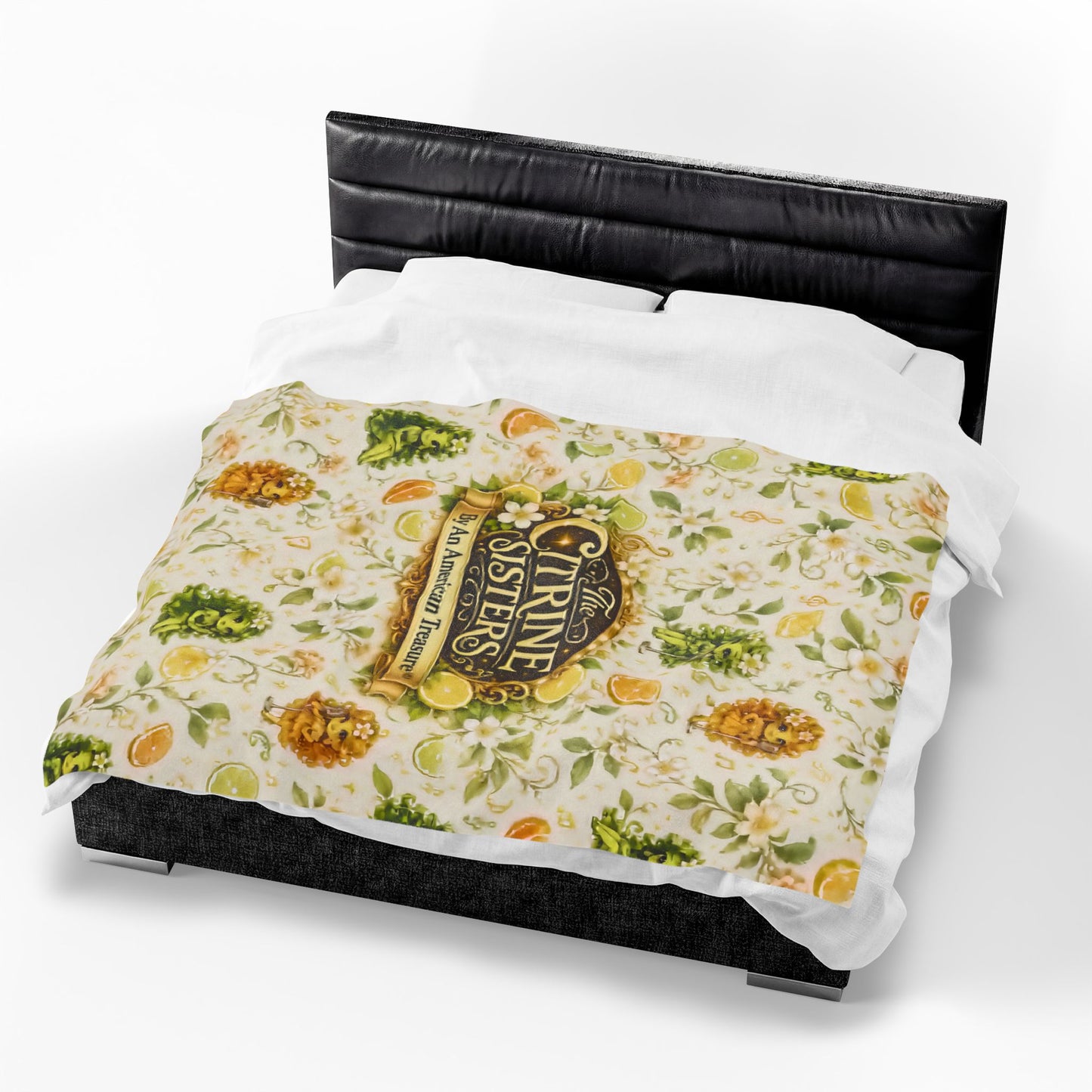 The Citrine Sisters Velveteen Plush Blanket — The Citrine Sisters Floral Citrus Logo Throw Limited Edition Series One Design One